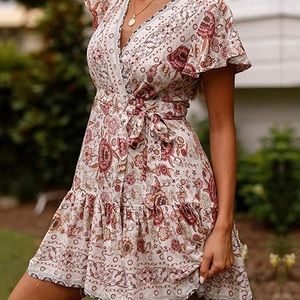 TEMOFON Women Boho Dress Summer Bohemian Wrap Dress